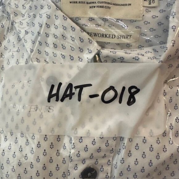 W.R.K. Short Sleeve Button Down White with Small Blue Print Shirt in Size Medium - Picture 6 of 6